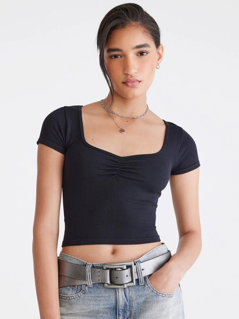 NWOT Aeropostale Black Buttery Soft Seamless Rib Crop Top